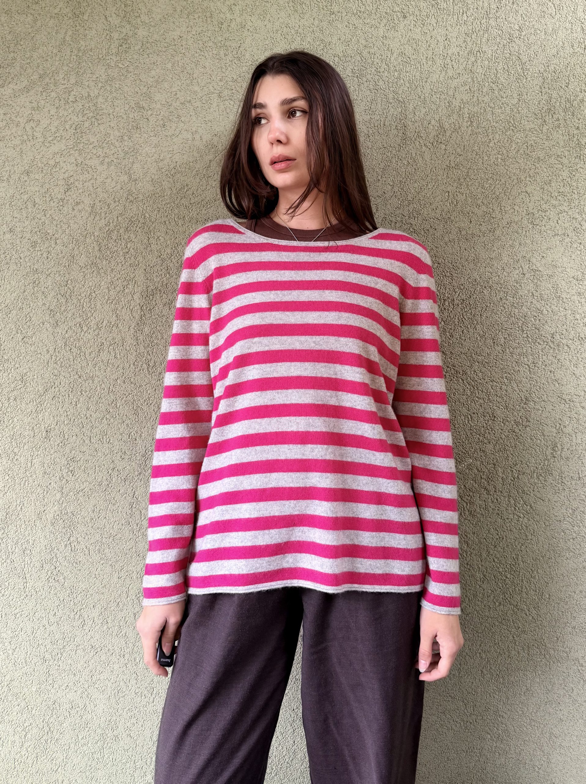 Miękki sweter 100%kaszmir w paski XL/XXL - obrazek 4