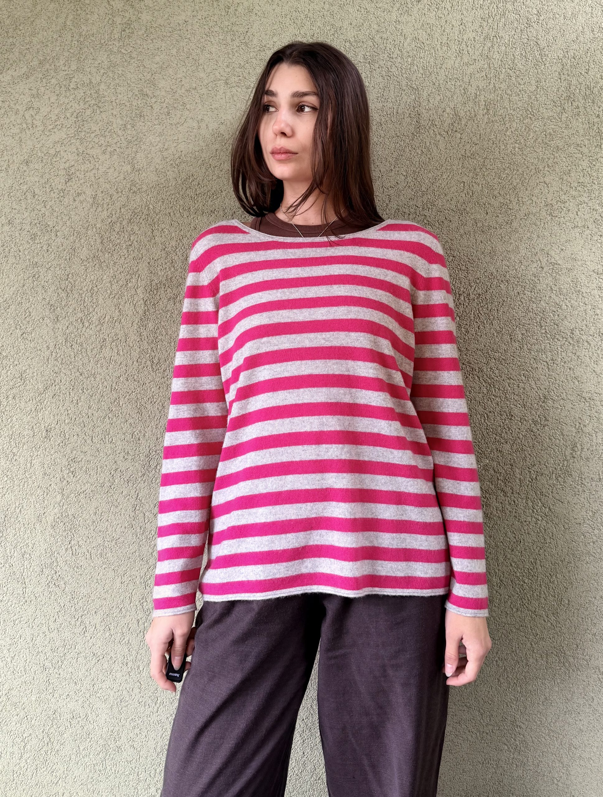 Miękki sweter 100%kaszmir w paski XL/XXL - obrazek 7