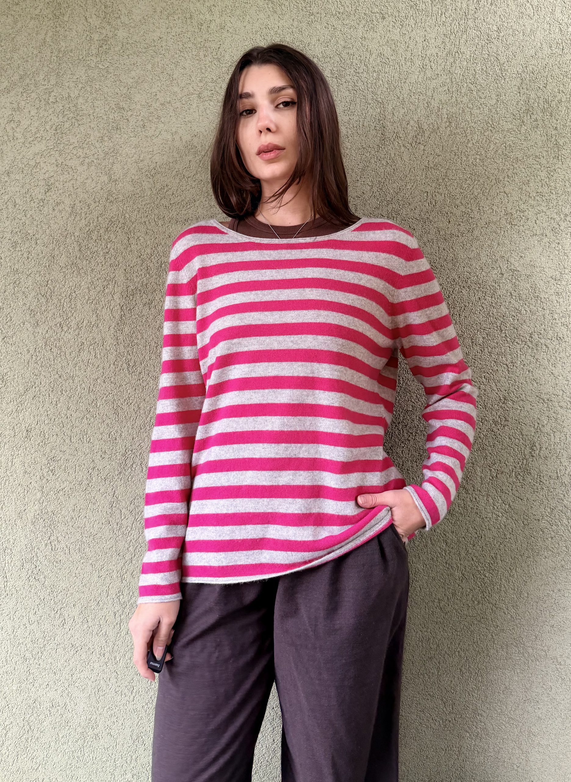 Miękki sweter 100%kaszmir w paski XL/XXL - obrazek 3