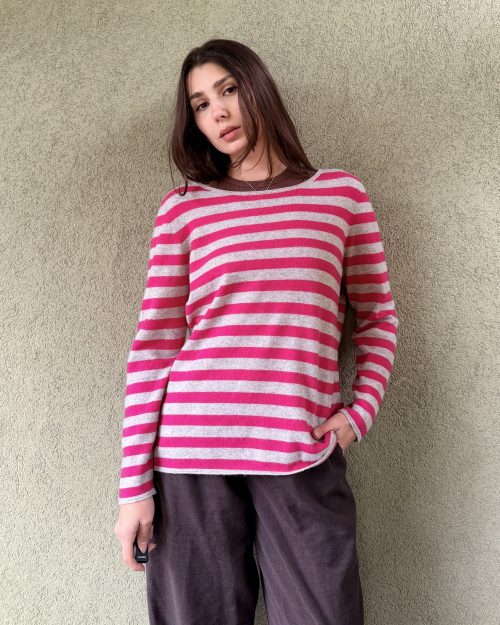 Miękki sweter 100%kaszmir w paski XL/XXL