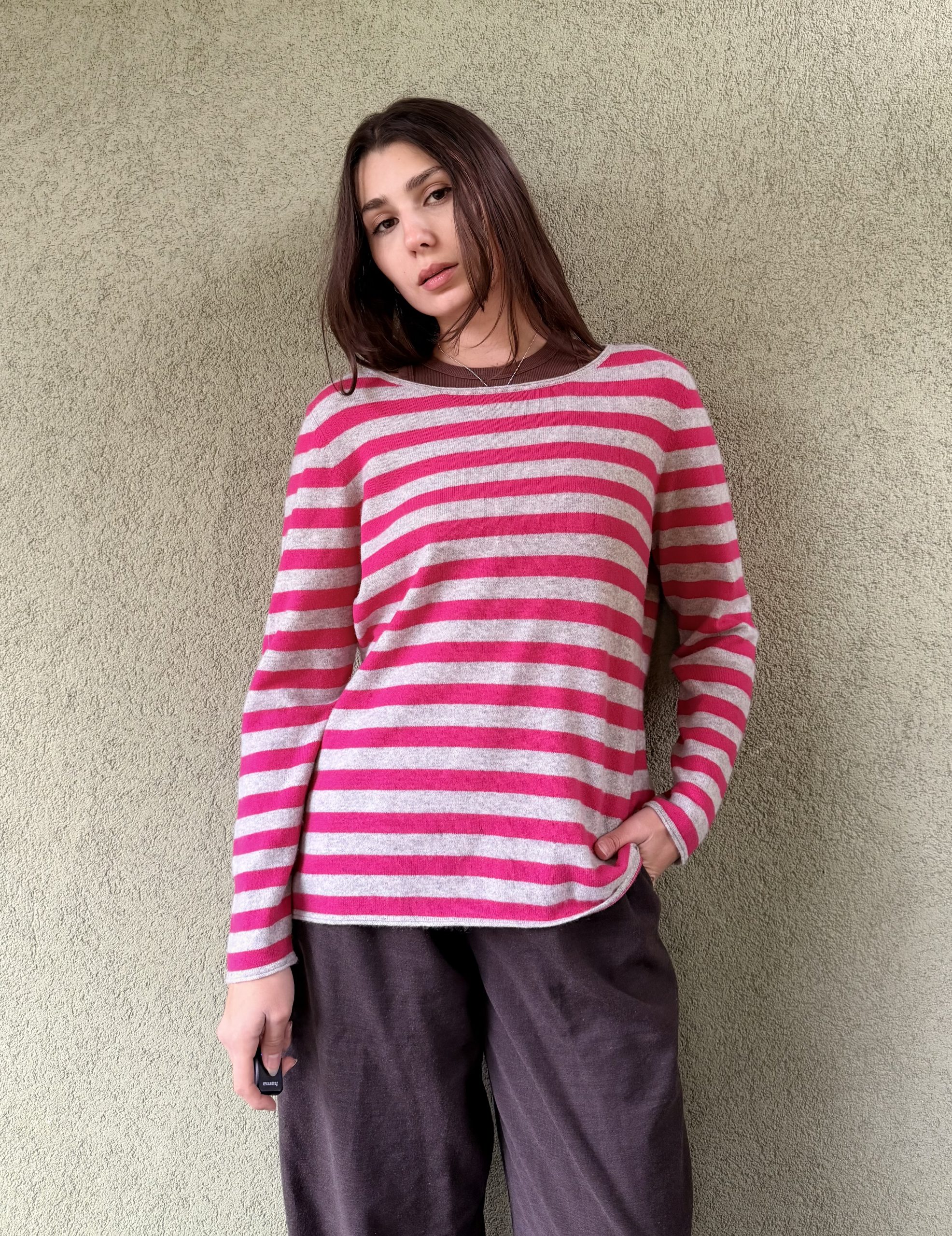 Miękki sweter 100%kaszmir w paski XL/XXL
