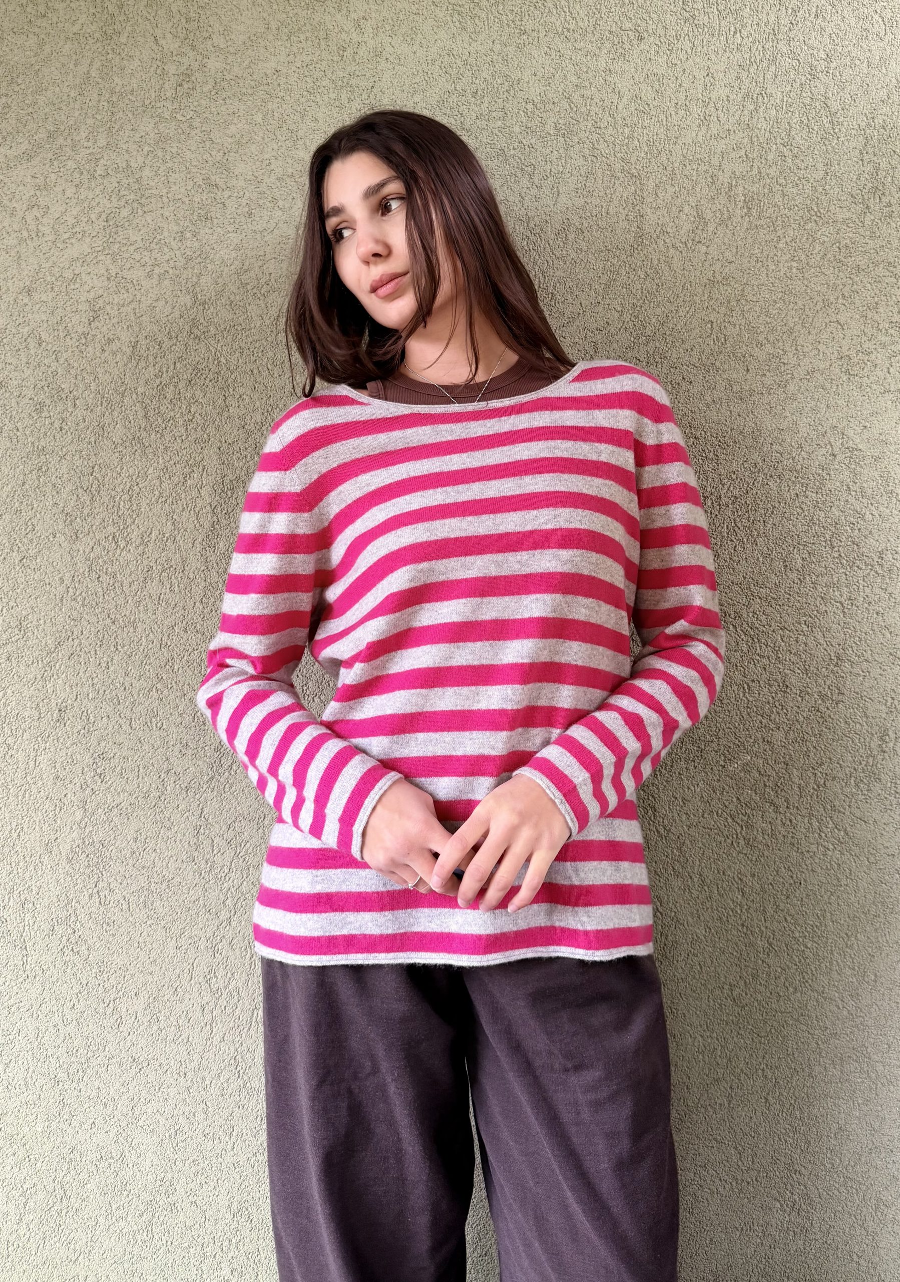 Miękki sweter 100%kaszmir w paski XL/XXL - obrazek 6