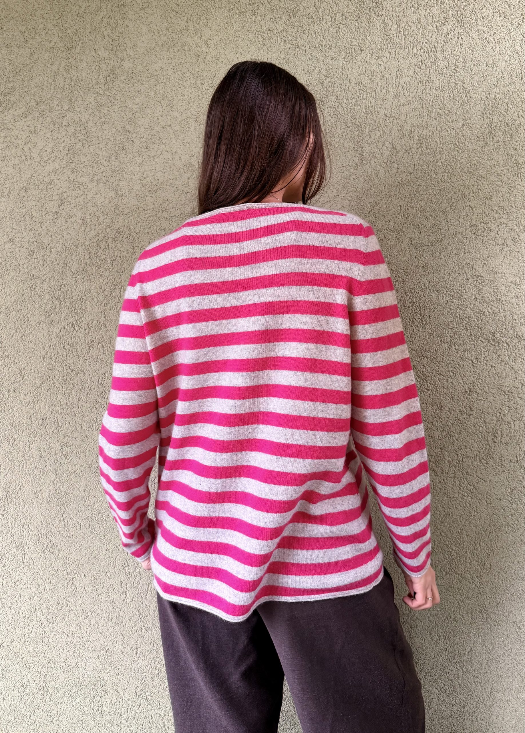 Miękki sweter 100%kaszmir w paski XL/XXL - obrazek 2