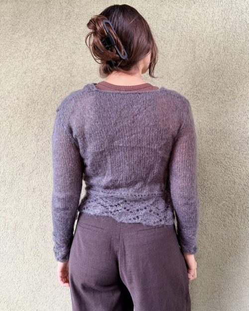 Ręcznie dziergany moherowy sweter kopertowy XS/S