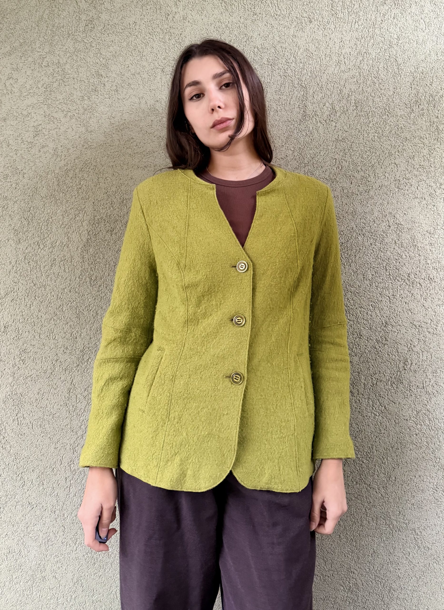 Vintage limonkowa marynarka wiskoza&wełna M - obrazek 4