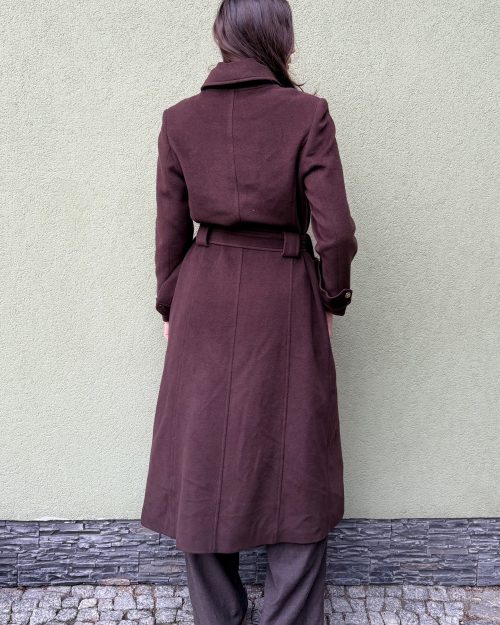 Vintage wełniany płaszcz z paskiem S/M