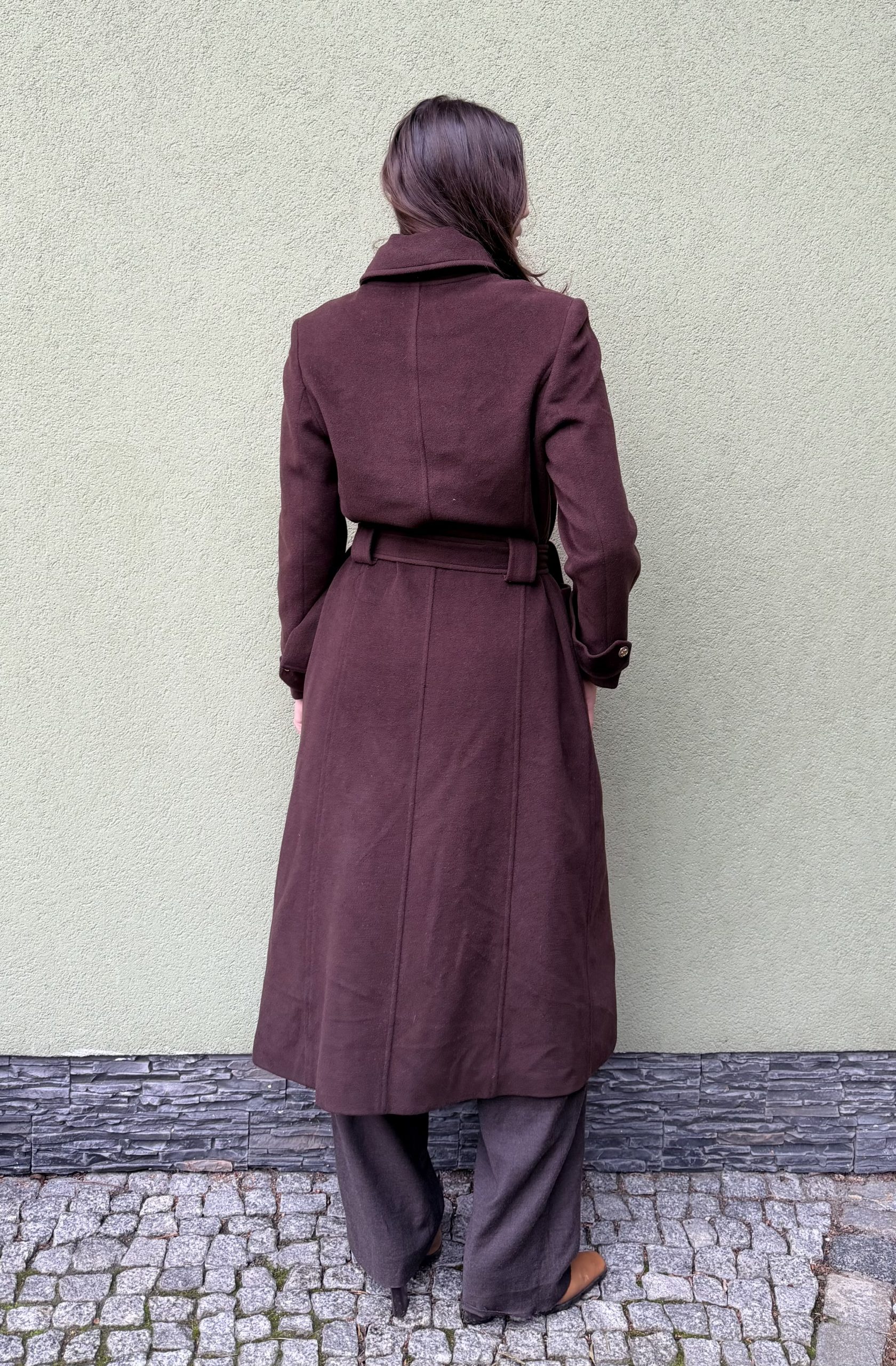Vintage wełniany płaszcz z paskiem S/M - obrazek 2